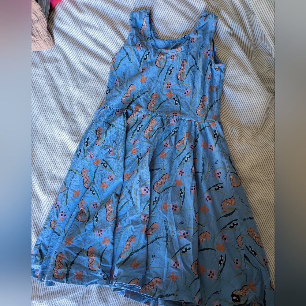 Tea Collection Light Blue Girls Dress with Multicolor Mermaid Motif